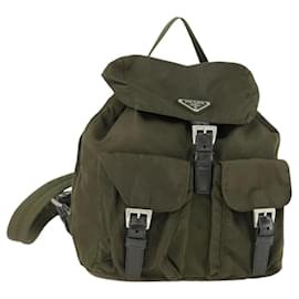 PRADA Rucksack aus Nylon Khaki Silber authentisch 166398