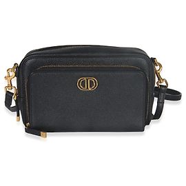 Pochette Doppia Caro in Pelle di Vitello Grana Nera Christian Dior