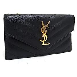 Porte-cartes en cuir noir Yves Saint Laurent
