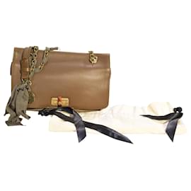 Borsa a spalla Happy Flap in pelle marrone / verde oliva LANVIN con manici in catena dorata - Lanvin