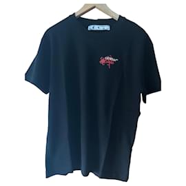 Off White Camiseta Off-White Negra con Estampado de Flores Rojas
