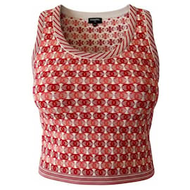 Chanel 19P Ärmelloses Crop-Top in Pink Rot mit CC-Logo FR 42