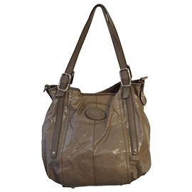 Borsa tote G-Bag Sacca Grande in tela rivestita taupe di Tod's, borsa a mano in tela lucida.