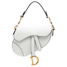 Borsa Saddle Mini in pelle di vitello grana bianca Dior