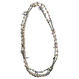 Collar largo de perlas con logo en plata esterlina 14K - Chanel