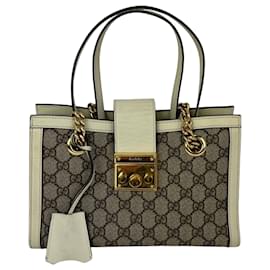 Borsa tote in pelle ebano GG Supreme con piccolo lucchetto Gucci