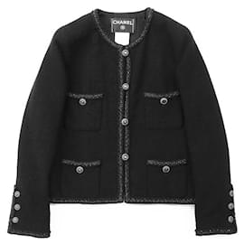 Chaqueta de tweed negro de Chanel en mezcla de lana