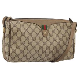 Borsa Sherry Line GG Supreme Web di GUCCI in PVC beige e oro 89 02 017 Auth 169674