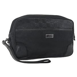 GUCCI GG Tela Guccissima Clutch Bag Pelle nylon Nero 162782 Auth bs33316