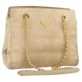 Borsa a Spalla PRADA Catena Suede Beige Oro Auth 169631