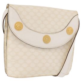 Céline Borsa a Spalla in Tela Macadam CELINE in Pelle PVC Bianco e Oro Auth 171965