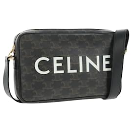 Borsa a Spalla CELINE Triomphe Medium in PVC Nero e Oro Auth BA9639M - Céline