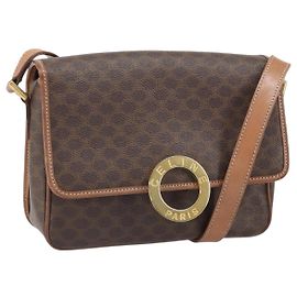 Céline Borsa a spalla circolare in tela Macadam CELINE in pelle PVC marrone oro Auth 171041
