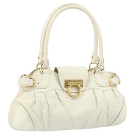 Borsa a mano in pelle bianca e oro Salvatore Ferragamo Auth bs33230