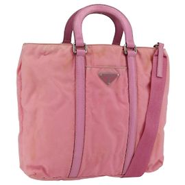 PRADA Borsa a Mano Nylon 2 in 1 Rosa Argento Auth hk3514