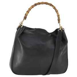 Borsa a spalla Gucci Bamboo in pelle 2 in 1 Nero Oro 001 1577 Auth 166021