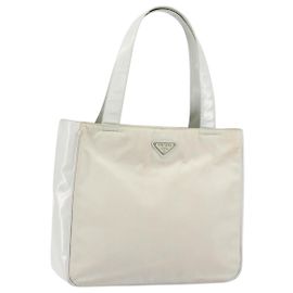 Borsa Tote PRADA in nylon e pelle grigia argento autentica ti3737