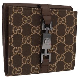 Portafoglio Jackie GG Canvas Gucci Marrone Argento 035 2773 2131 Auth am10798V