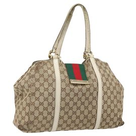 Borsa a mano in tela GG Gucci Web Sherry Line beige oro 211935 Auth bs33313
