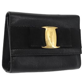 Borsa a Spalla Vara Ribbon in Pelle Salvatore Ferragamo Oro Nero Auth 171668