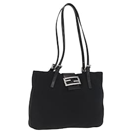 FENDI Mamma Baguette Tote Tasche Nylon Schwarz Silber Auth 171610
