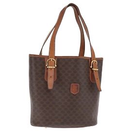Céline CELINE Macadam Canvas Tote Bag aus PVC-Leder in Braun-Gold Auth BA10478