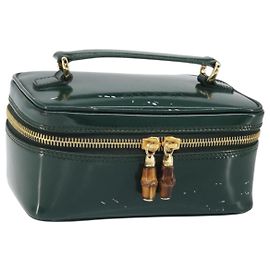 GUCCI Pochette Vanity Bamboo Pelle Verniciata Verde Oro 032 1956 0151 Auth 171655