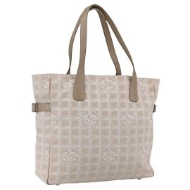 CHANEL Nuova Borsa Tote da Viaggio Nylon Beige Argento CC Auth BA10644