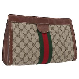 GUCCI GG Supreme Web Sherry Line Clutch Bag PVC Beige Rot 010 378 Auth ka2251