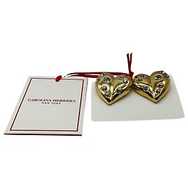 Pendientes de clip en forma de corazón moldeado dorado Carolina Herrera adornados con strass
