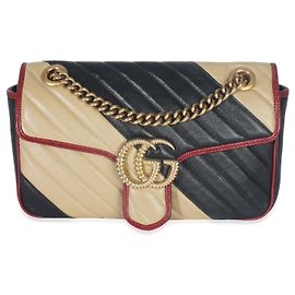 Borsa a Spalla Marmont Small Torchon in Pelle di Vitello Matelassé Nera e Beige Gucci