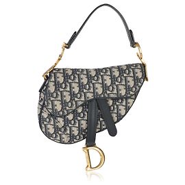 Mini Saddle Bag in Tela Obliqua Blu Marino Christian Dior
