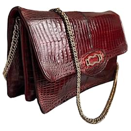 LANCEL Paris – Icona Vintage in Coccodrillo Reale – Bordeaux Profondo