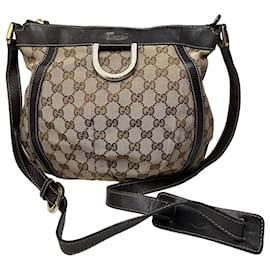 Vintage Gucci Monogram D-Ring Schulter- / Crossbody-Tasche Beige Braun