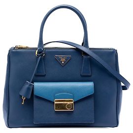 Prada Galleria Double Zip Front Pocket Satchel aus bicolorem Saffiano-Leder, Blau, Medium