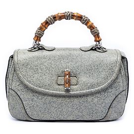 Borsa a mano grande in pelle grigia maculata New Bamboo di Gucci