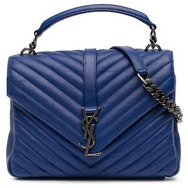 Bolso Universitario Monograma de Piel de Oveja Chevron Azul Medio Saint Laurent