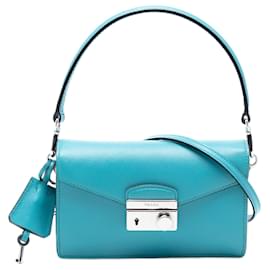 Borsa a tracolla Sound Lock in Saffiano Lux blu di Prada