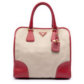 Borsa in tela Canapa con rifiniture Saffiano marrone di Prada