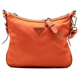Prada Arancione Saffiano Rifinito Tessuto Borsa a Tracolla con Zip