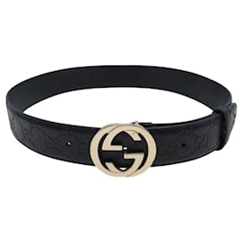 GUCCI GG VERSCHLUSS GÜRTEL 370543 T75 AUS SCHWARZEM MONOGRAMM-LEDER