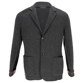 Prada Single-Breasted Folded Cuff Blazer with Pockets in Grey Wool
