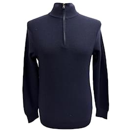 Ralph Lauren Purple Label Pullover mit Viertelreißverschluss aus marineblauer Merinowolle