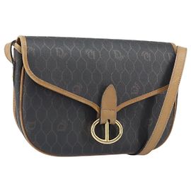 Christian Dior Borsa a spalla in tela a nido d'ape PVC nera e dorata Auth BA10439