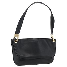 Bolsa de Ombro Salvatore Ferragamo em Couro Dourado Preto Auth ka2367