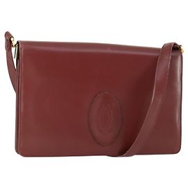 CARTIER Borsa a Spalla Must Line Pelle Bordeaux Oro Auth ep12994
