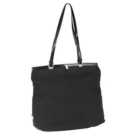 Borsa Tote PRADA in nylon nero argento Auth bs33254