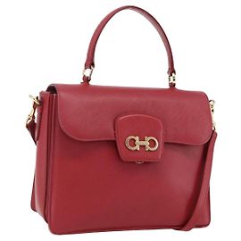 Borsa a mano in pelle Gancini Salvatore Ferragamo 2 in 1 Rossa Oro Auth 171837
