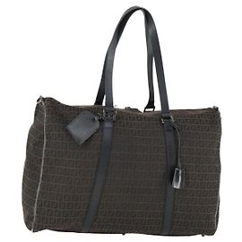 Borsa Boston in tela Zucchino FENDI nera e marrone Auth ep13122
