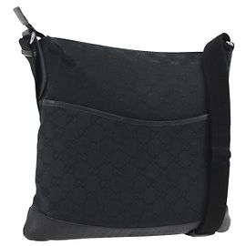 Borsa a Spalla GG Canvas Gucci Nera Argento 145857 Auth ti3750